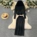 Elegant Winter Women's Outfit Set With Rhinestone Hooded Zip-Up Sweater & Bodycon Skirt, Fashionable Knitwear For Fall & Winter_ecoleips.com