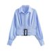 Women's Versatile Striped Lapel Shirt Long Sleeved Single Breasted Belt Embellishment New Style Clothing Wholesale 2025_ecoleips.com