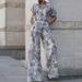 Lapel Short Shirt High Waist Slim Wide Leg Pants Two Piece Suit European And American Women's Clothing New Ink Print Fashion Suit_ecoleips.com