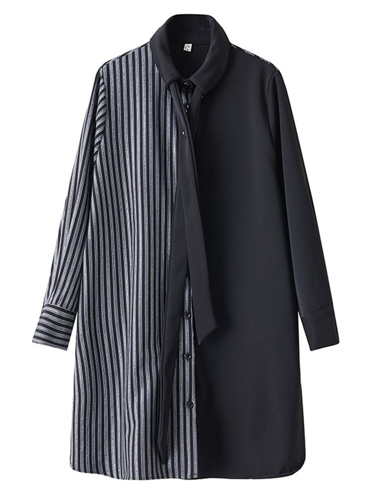 Patchwork Stripe Oversized Shirt Dress For Women Spring Autumn New Long Sleeve Loose Casual Vintage Dress Elegant Clothes 2026_ecoleips.com