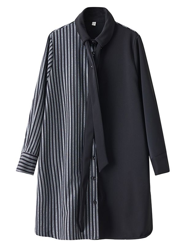 Patchwork Stripe Oversized Shirt Dress For Women Spring Autumn New Long Sleeve Loose Casual Vintage Dress Elegant Clothes 2026_ecoleips.com