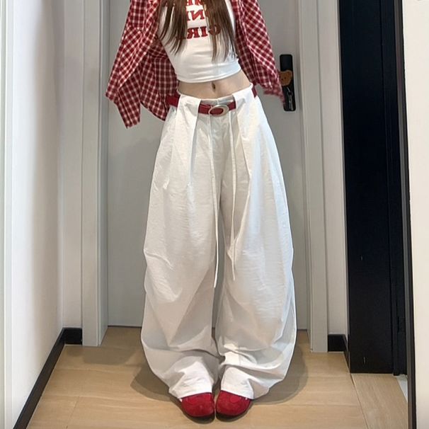 K Wide Leg Curved Knife Pants Women's New Lazy Style Relaxed Feeling Versatile Casual Sports Pants. No Belt_ecoleips.com