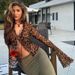 Leopard Print Mesh See Through Top For Women Sexy Tie Front American Style Fashionable Summer Clothing_ecoleips.com