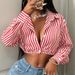 Women's Clothing Casual Striped Long Sleeved Shirt American Style Fashion Blouse For Autumn Spring Regular Fit Polyester_ecoleips.com