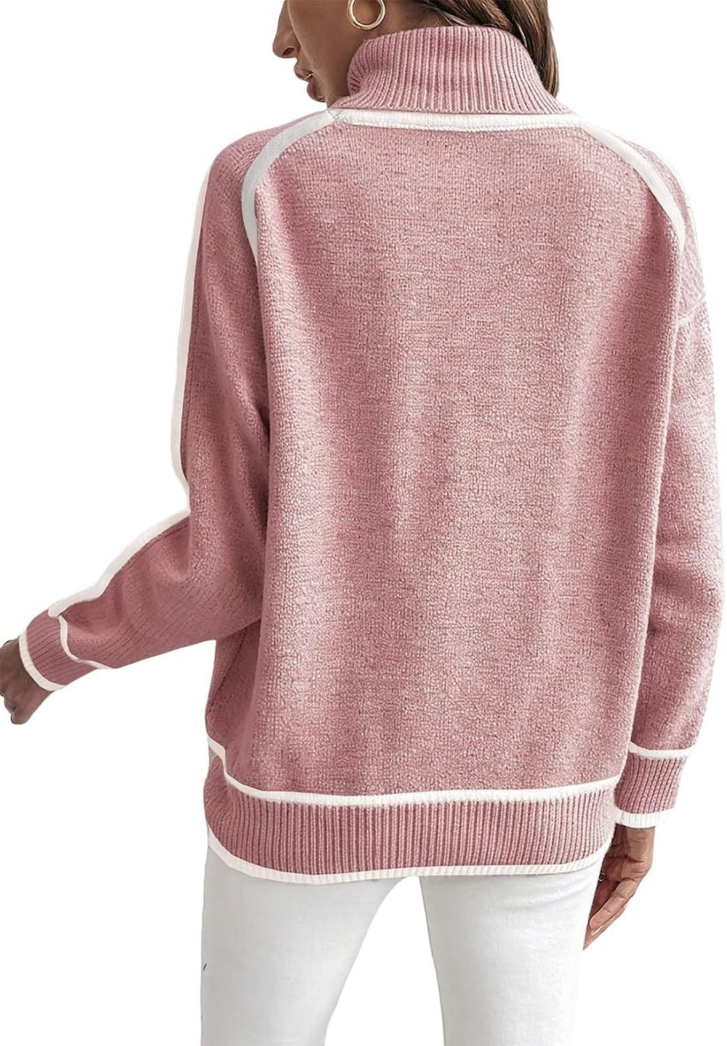 Women's Knit Sweater Long Sleeve High Neck Pullover Solid Color Loose Casual Versatile Tops_ecoleips.com