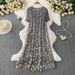 Women's Clothing High End Miyake Pleated V Neck Dress Summer With Heavy Gold Stamped Three Dimensional Flowers Long Skirt_ecoleips.com