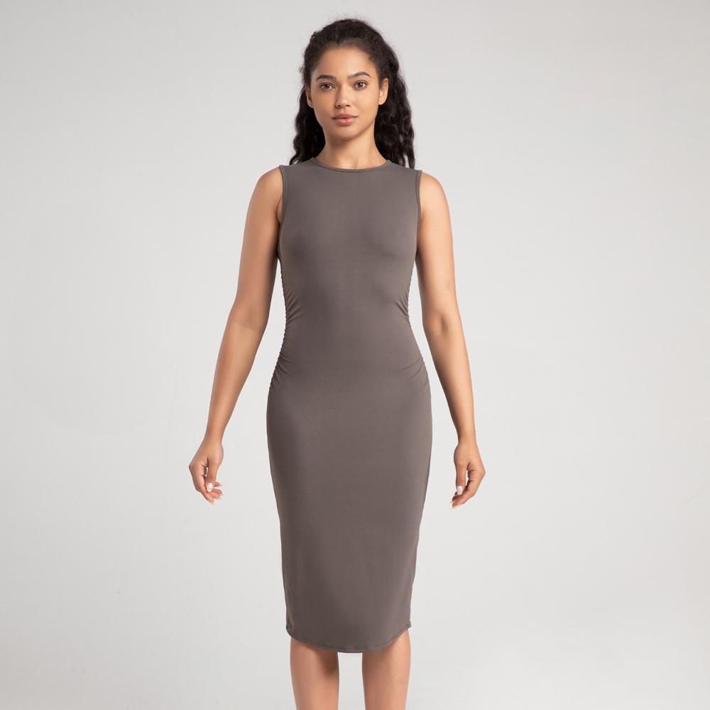 Women's Clothing Yoga Skirt Antibacterial Nude Pleated Sexy Long Skirt Sports Slim Dress_ecoleips.com