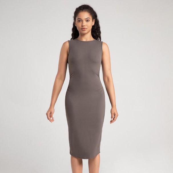 Women's Clothing Yoga Skirt Antibacterial Nude Pleated Sexy Long Skirt Sports Slim Dress_ecoleips.com