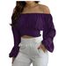 K Women's Off-shoulder Cross-strap Long-sleeved Top_ecoleips.com