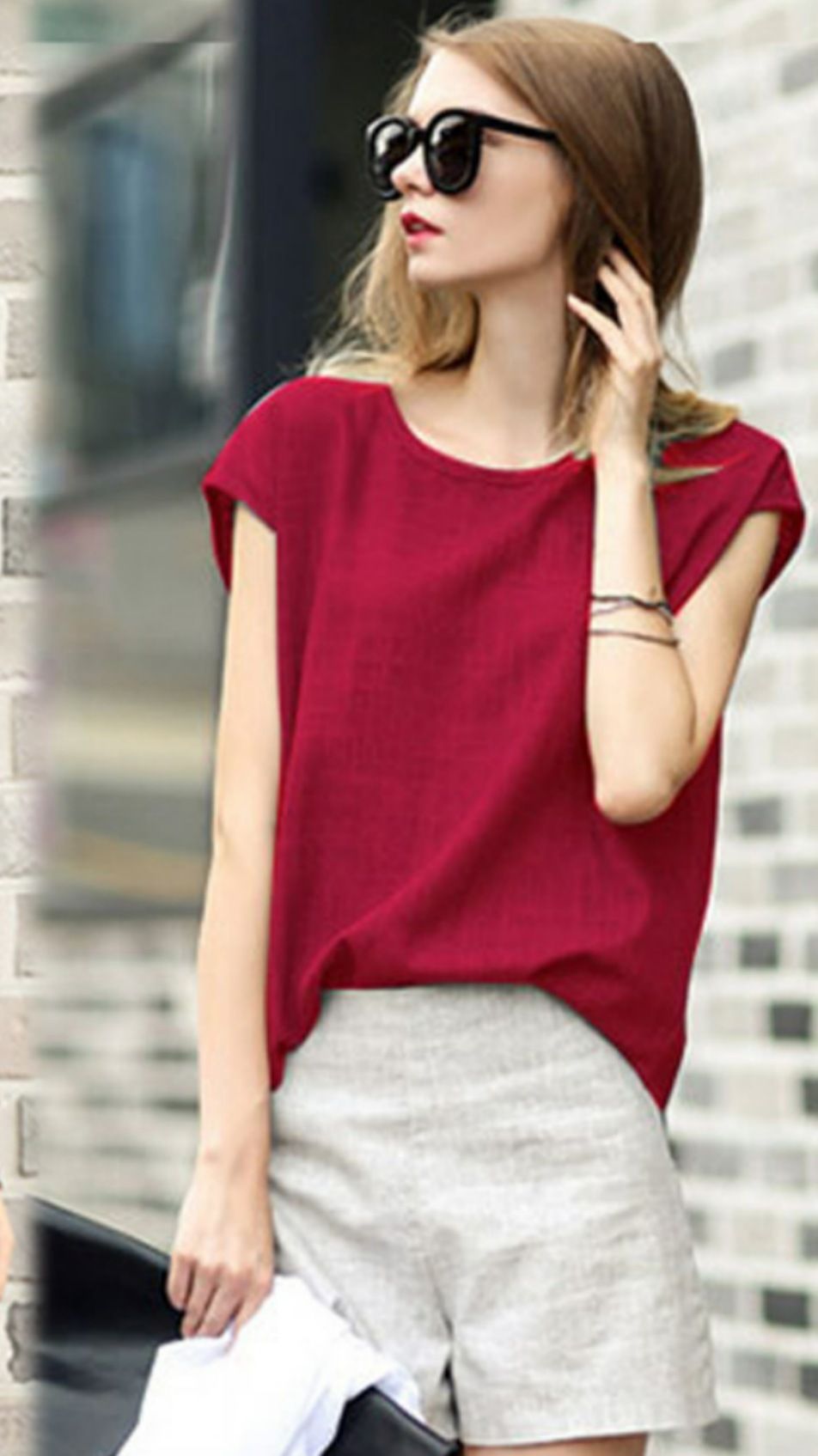 girl Girl Europea Style Short Sleeve Top Cotto Set For Wome Summer Wide Leg Shorts Loose Slimmig Casual Lie Two-Piece_ecoleips.com