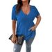 Elegant Spring/Summer Pure-Color Oversized Women's Tee With V-Neck, Short Sleeves, And Hooded Design_ecoleips.com