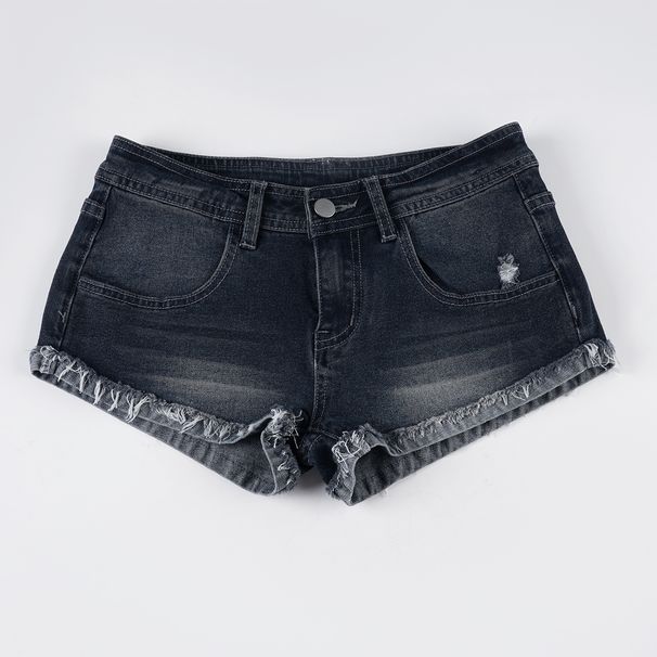 Slim-Fitting Frayed Hem Denim Shorts Basic Low-Waisted Dark Wash Distressed Jean Shorts Women 2026 Summer Fashion Streetwear_ecoleips.com