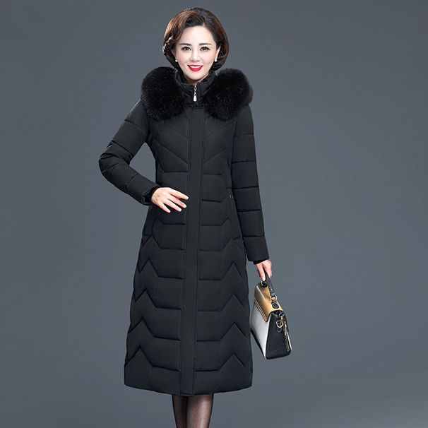 Plus Size Winter Coat Long Thermal Jacket With Detachable Faux Fur Collar & Hood, Warm Trench Coat For Mature Ladies_ecoleips.com