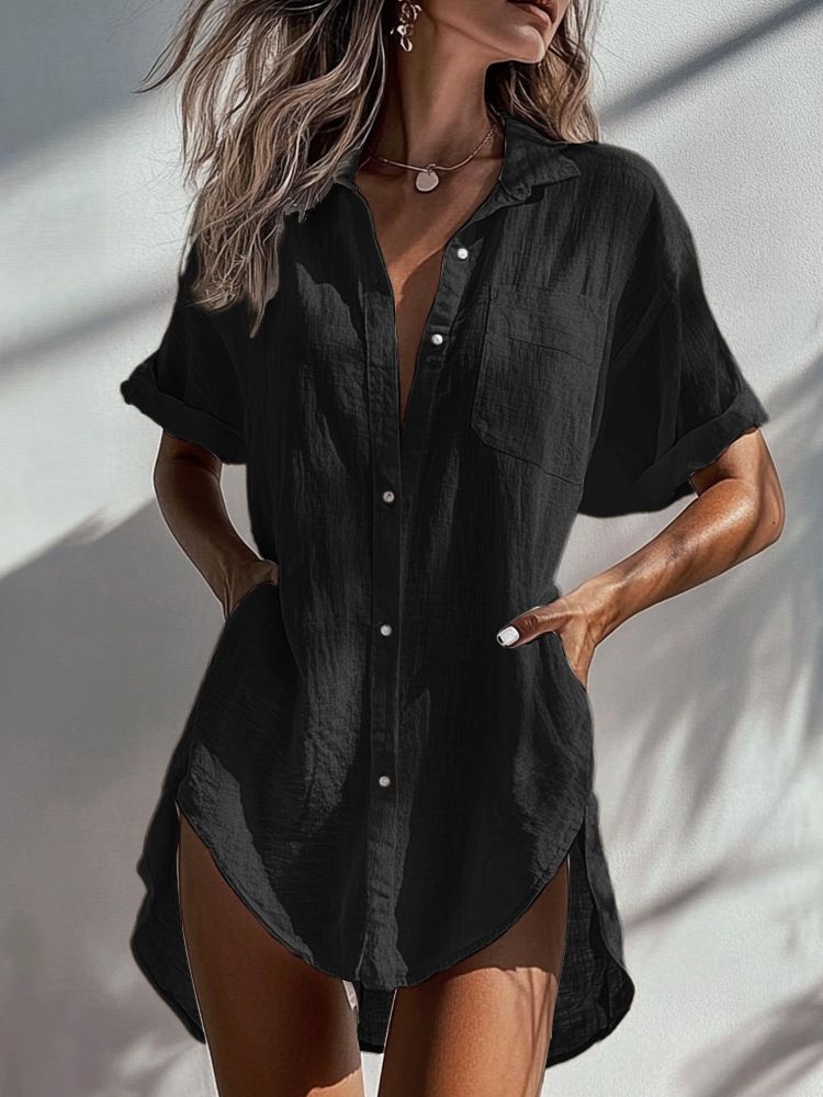 Women's Casual Irregular Long Cardigan Short Sleeved Multi Color Top-Shirt_ecoleips.com