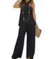 Women's new fashion casual backless solid color sleeveless suit wide-leg pants two-piece suit_ecoleips.com