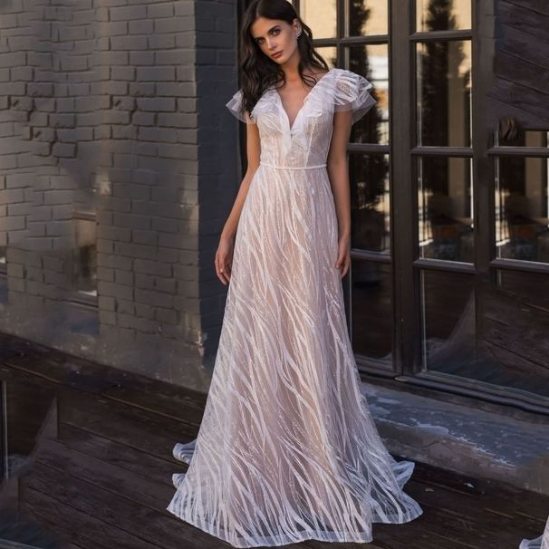 Women's Clothing Spring And Summer Sexy Evening Dress Long Willow Leaf V Neck Lace Wedding Dress_ecoleips.com
