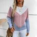 Chunky Knit Color-Block Sweater For Women – Vintage-Inspired Oversized Pullover (Blue, Pink, S, M, L, XL)_ecoleips.com