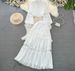 Women Standing Collar Hollowed Out Lace Top Two-piece High Waisted Skirt_ecoleips.com
