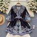 Women's Clothing Printed Dress For Women V Neck Puff Sleeve Waist Design Niche Celebrity Temperament Dress_ecoleips.com