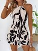 Women's Clothing Sexy Spring/Summer Jumpsuit For Women With Leaf Print European And American Style Elastic Collar Monkey Design_ecoleips.com