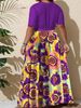 Plus Size Casual Dress For Women; Fashionable Printed Color-Blocked Dress; Short Sleeve Round Neck Fitted Waist Tie Pocket Casual Vacation Dress_ecoleips.com