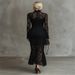 Summer Fashion European-USA Style Evening Dress Women Half High Neck Elegant Party Black Elastic Lace Hollowed-Out Fishtail Dress_ecoleips.com