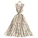 Women's French Style Geometric Print Dress V Neck Sleeveless Slimming A-Line Long Dress Sophisticated Tie Waist Summer Style_ecoleips.com