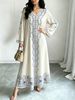 plus Size Middle Eastern Gown Western Fashion V-Neck Printed Women's Dress For Commute Loose Vacation Style Long Sleeve Dress_ecoleips.com