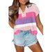 Women's Clothing Vibrant U-Neck Short Sleeve Knit Top For Women, Color-Block Casual Summer Pullover_ecoleips.com