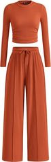 K New Two-piece Long Sleeved Crop Top, Wide Leg Pants, Solid Color Fashion Set_ecoleips.com