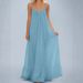 Women's Clothing Solid Color Slip Maxi Dress, Crinkle Textured Sleeveless Long Dress For Casual Streetwear_ecoleips.com