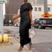 2020 New European And American Cross-Border Style Round Neck Solid Color Short Sleeve Loose Asymmetrical Hem Dress Dk95_ecoleips.com
