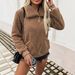 Women's Fleece Stand Collar Pullover - Cozy Loose Fit Long Sleeve Top For Autumn & Winter_ecoleips.com