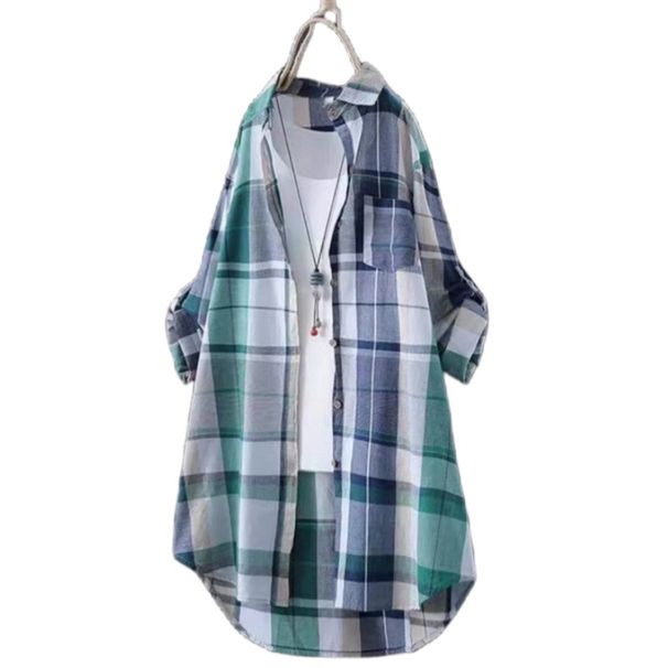 Retro-Style Long-Sleeved Shirt With A Checkered Pattern, A Loose-Fitting Jacket That Flatters The Figure, And A Colorful_ecoleips.com