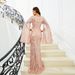 Women's Clothing Elegant V-Neck Long Sleeve Sequin Mermaid Evening Dress - High Waist Bodycon Formal Gown For Wedding, Banquet & Party (Light Pink)_ecoleips.com