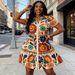 2026Women's Summer Floral Print Shirt Dress Puff Sleeve Ruffle Hem A-Line Mini Dress_ecoleips.com