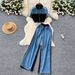 Women's Clothing Fashion Suit For Women Drawstring Waist Short Contrast Color Stand Collar Top High Waist Denim Wide Leg Pants_ecoleips.com
