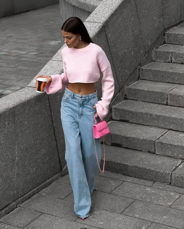 Women's Cropped Knit Sweater - Soft Cotton Blend High Waist Long Sleeve Top For Fall, Streetwear Chic, Casual & Party Wear_ecoleips.com