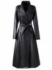 Elegant Long Trench PU Leather Coat For Women | Vintage-Inspired Belted Faux Leather Jacket | Plus Size Overcoat In Black, Anchora Red & Chocolate_ecoleips.com
