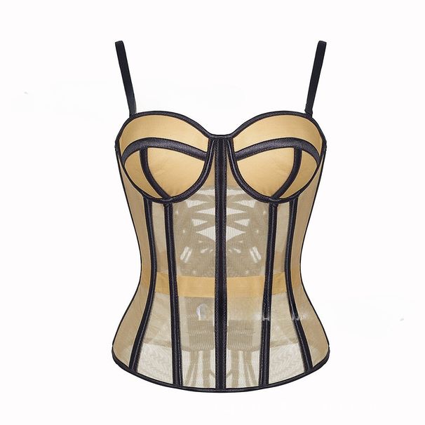 French Wire-Free Bustier Top – Mesh Corset Bra With Adjustable Straps (Black/Tan/White, XS-XL, Slim Fit, Sexy Lingerie Styling)_ecoleips.com