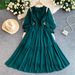 Women's French Style Off-Shoulder Round Neck Dress With Lantern Sleeves Elastic Waist Slimming Ruffle Long Skirt Summer Elegant_ecoleips.com