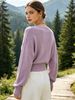 Lilac Lavender Deep V Wrap Pit Rib Knit Sweater, Loose Lightweight Breathable Soft Skin-touch Long Sleeve Slim Waist Pullover_ecoleips.com