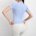 Women’s Clothing Yoga Clothes Women Quick Drying Tight T Shirt Sports Short Sleeved Running Pilates Stand Up Collar Zipper Jacket Fitness Clothes_ecoleips.com