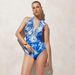 Women's Clothing Blue Coconut Tree Island Print One Piece Swimsuit Set For Women Quick-Dry Polyester, Modest Coverage Beach & Pool Ready_ecoleips.com