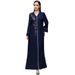 Women's Clothing Navy Blue V Neck Retro Dress_ecoleips.com