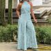Summer Elegant Women's Sleeveless Halter Jumpsuit Waist Tie Printed European American Style Summer 2023_ecoleips.com