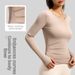Women's V Neck Long Sleeve Yoga Top Nude Color Pleated Slimming Waist Fitness And Sports Tight Fit Clothing_ecoleips.com