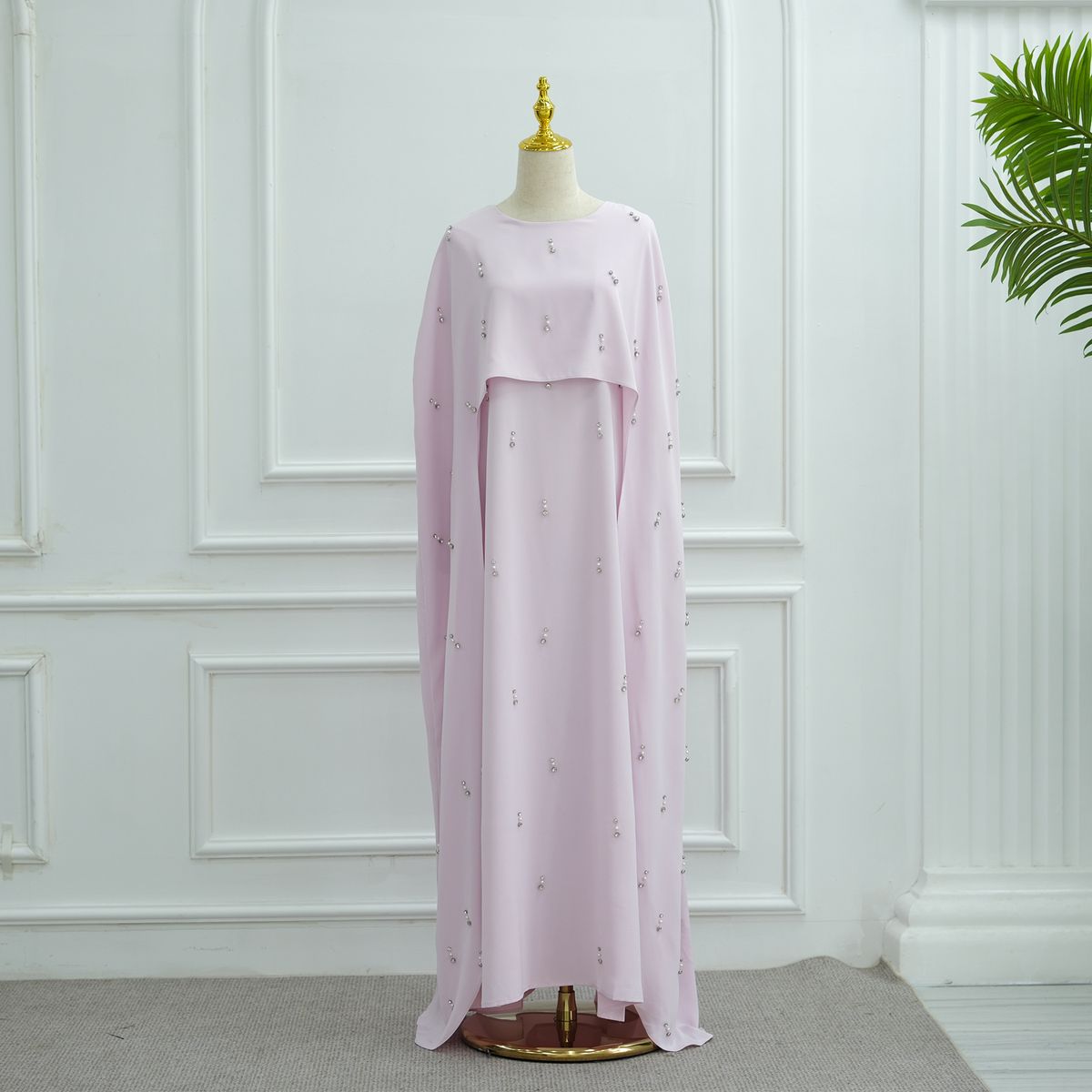 Solid Color Beaded Dress Fake Two Piece Set_ecoleips.com