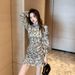 2026 Spring And Autumn New Style Stand Collar Pleated Waist-Cinching Asymmetrical Skirt Elegant Slimming Floral Dress_ecoleips.com
