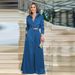 Stylish Ruched Long Sleeve Blouse High Waist Wide Leg Trousers Casual Matching Set_ecoleips.com